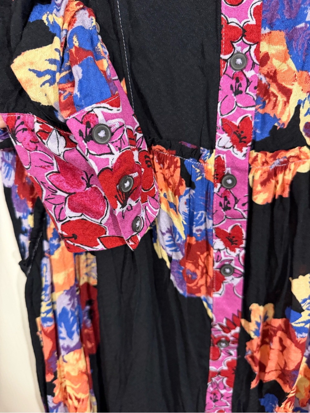 NWT Free People Floral Brunch a Bunch Button Front Tunic Dress XL Black Multi - Picture 4 of 12